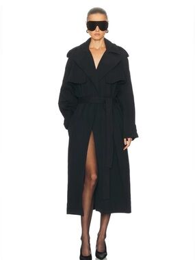 Skims Boyfriend Fleece Black Belted Long Trench Coat - Women's Size XS in Onyx